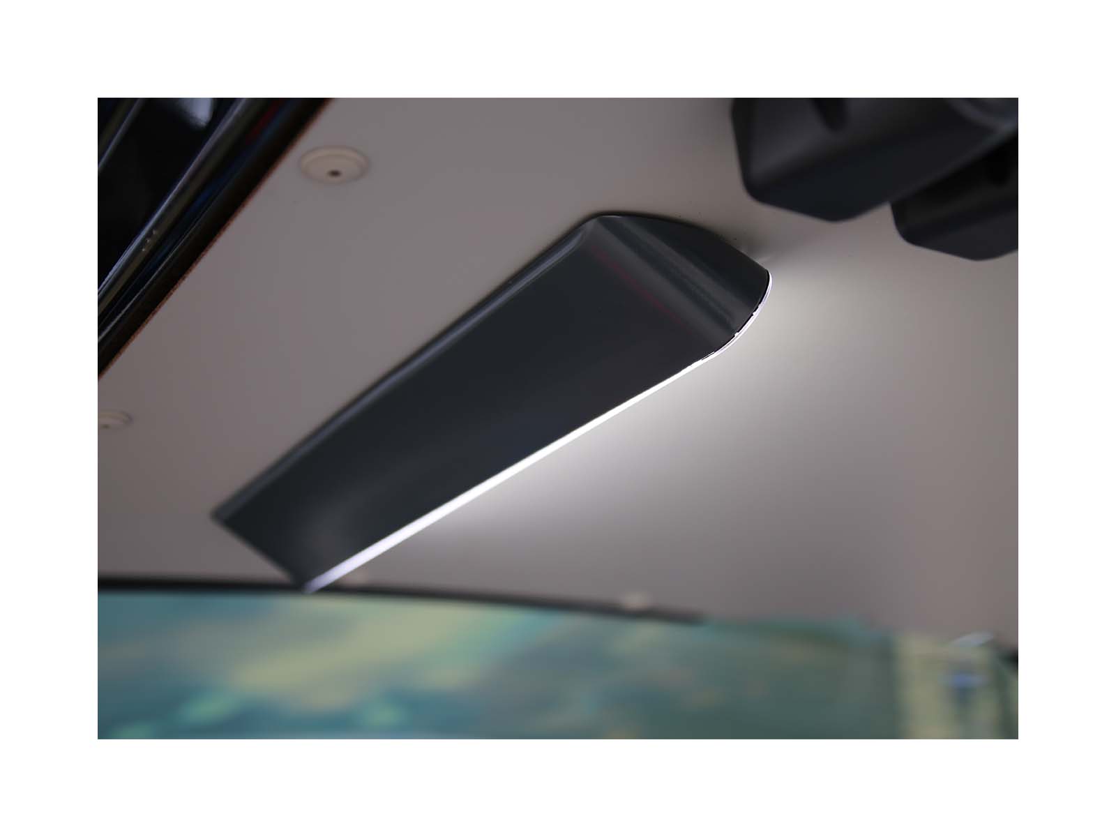 F-25S LED Module In Situ on Vehicle Headliner Lit Rear View Right Angle