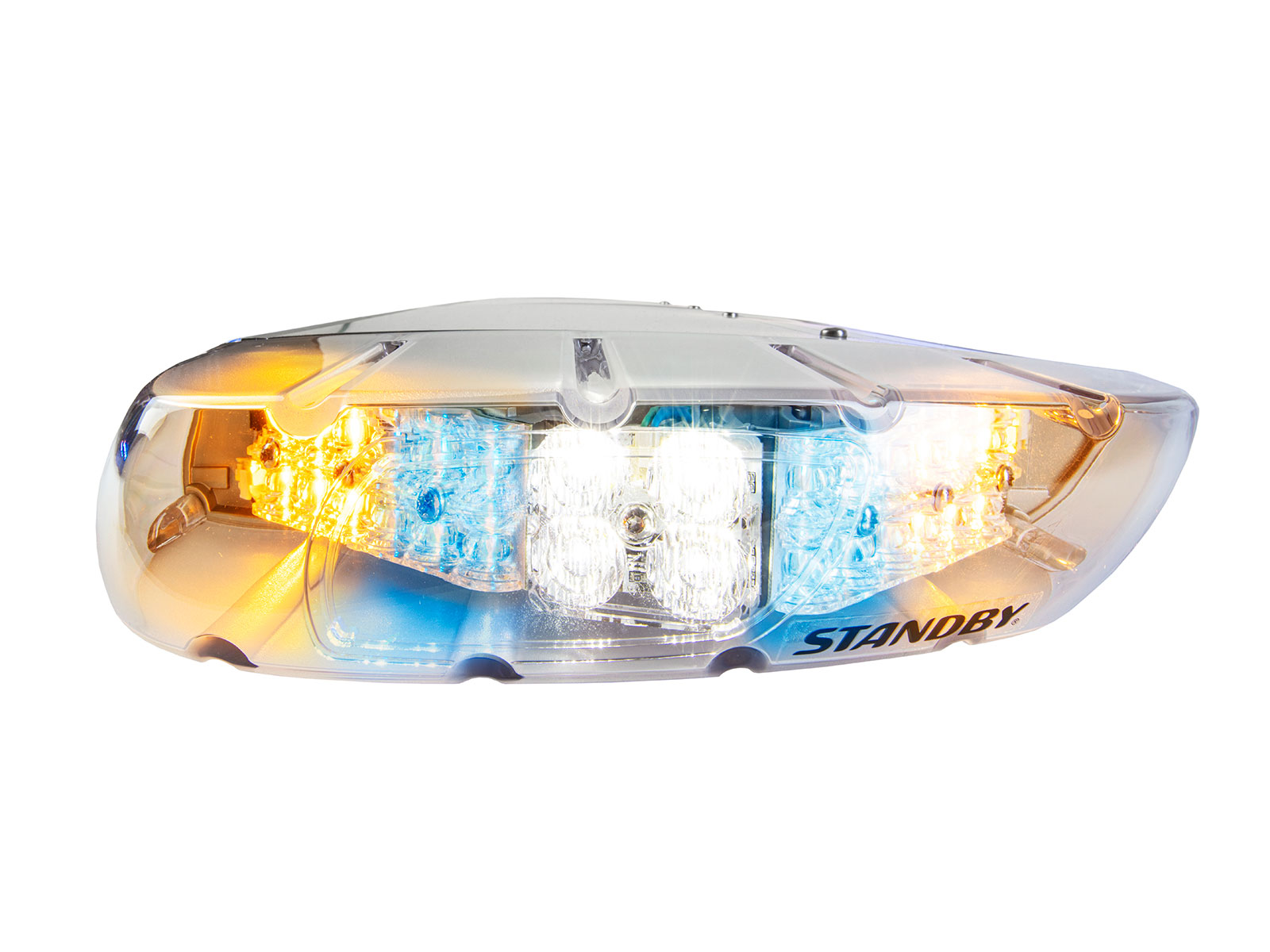 W3 Split Lightbar Blue/Amber/White Lit Side View