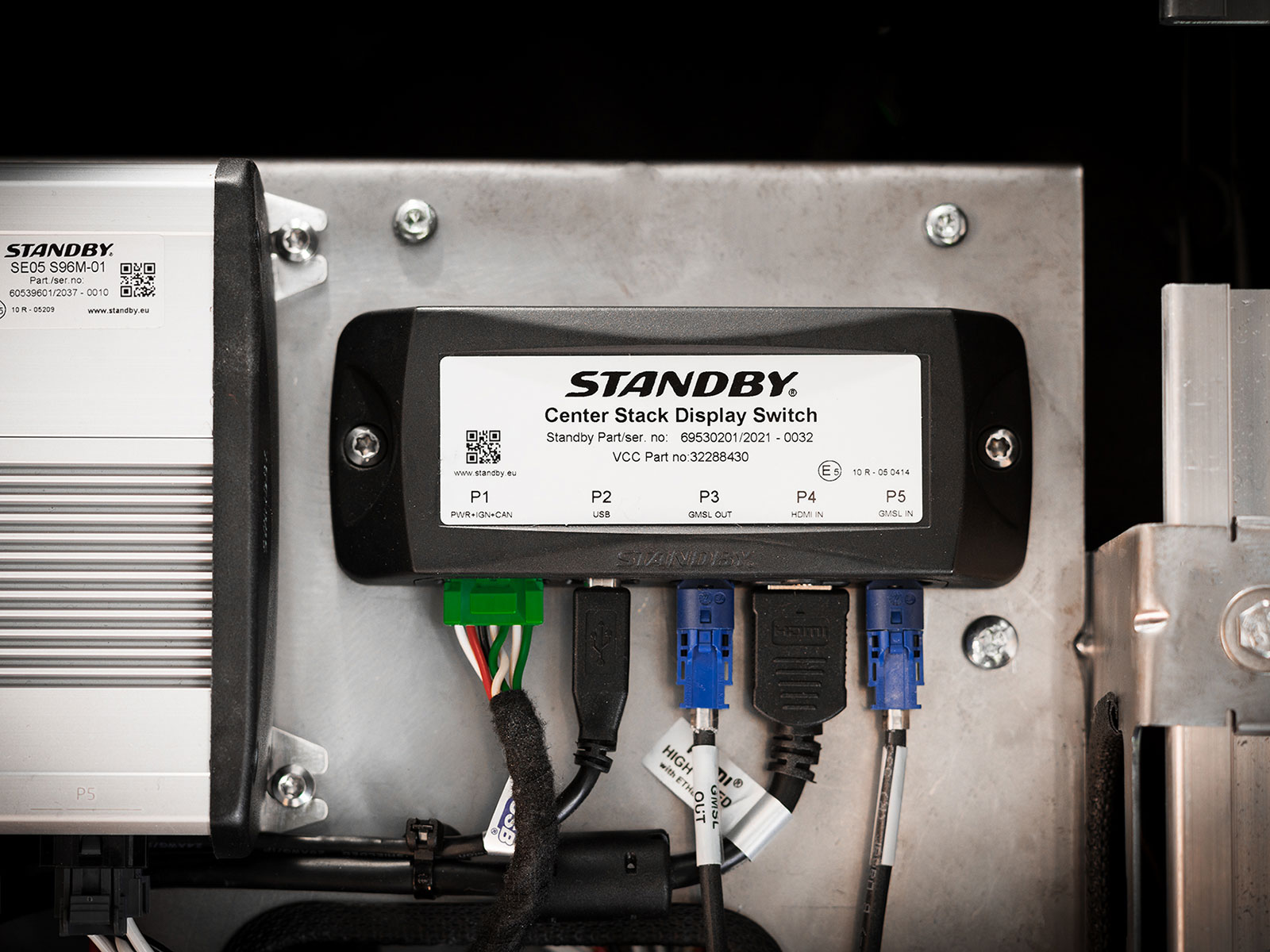 Center Stack Display Switch In Situ Mounted on Metal Panel and Wired In Close Up