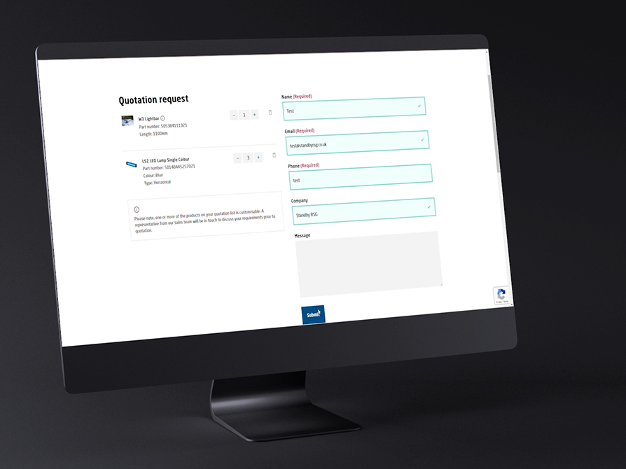 Quotation List PC Screen Mock Up at Angle on Dark Background